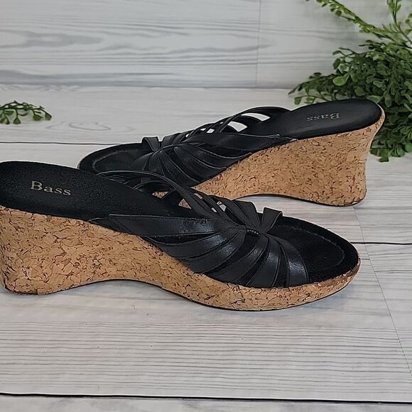 Bass Merlot slip-on cork wedge sandal in black Women's Size 9.5 - Picture 3 of 10